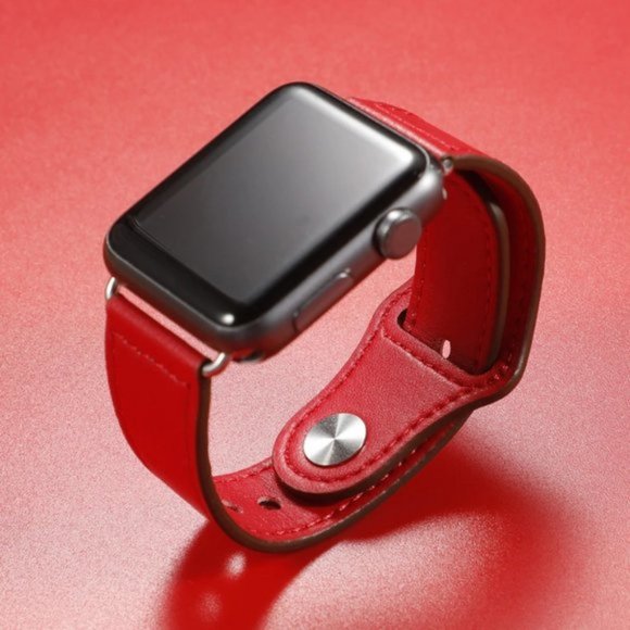 NEW Red Genuine Leather For Apple Watch - Picture 3 of 3